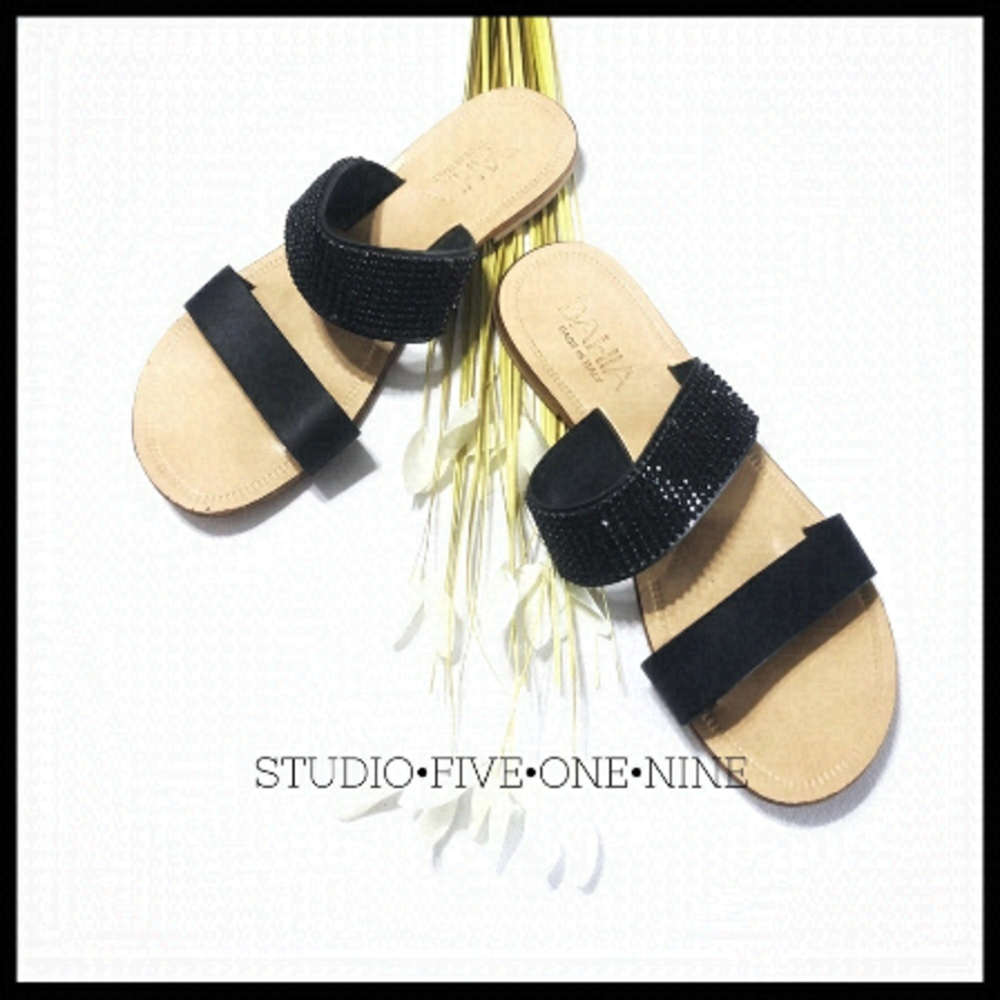 BAHIA Rhinestone Leather Strap Sandals